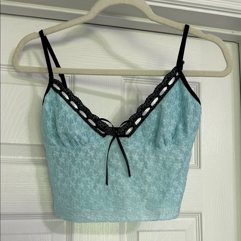 Lace Trimmed Blue Cami Top